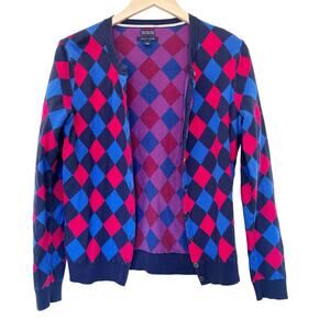 Tommy Hilfiger Argyle Pima Cotton Button Front Cardigan Sz M